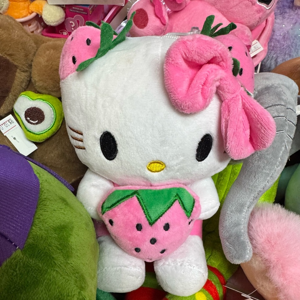 Hello Kitty Plush with Pink Strawberry and Bow - Picture 2 of 2